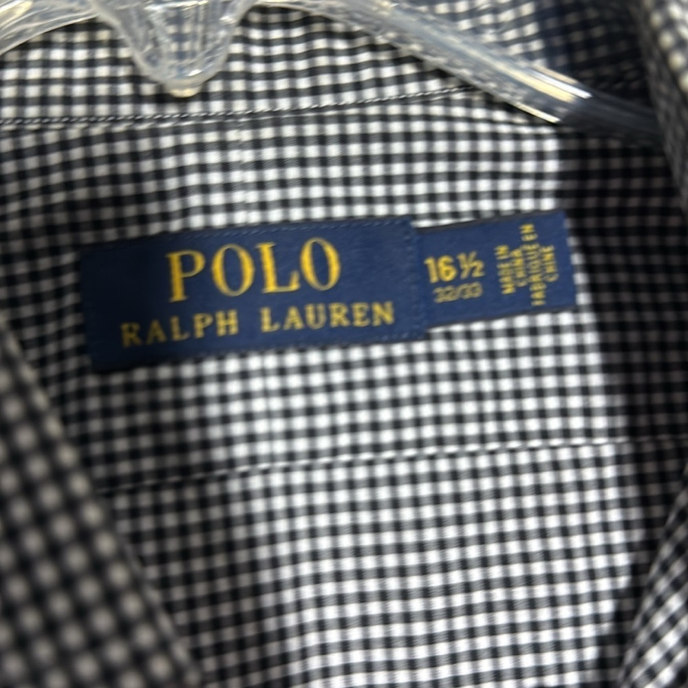 Polo Ralph Lauren Black White Gingham Purple Crest Collared Button Down 16 1/2 - Picture 3 of 3